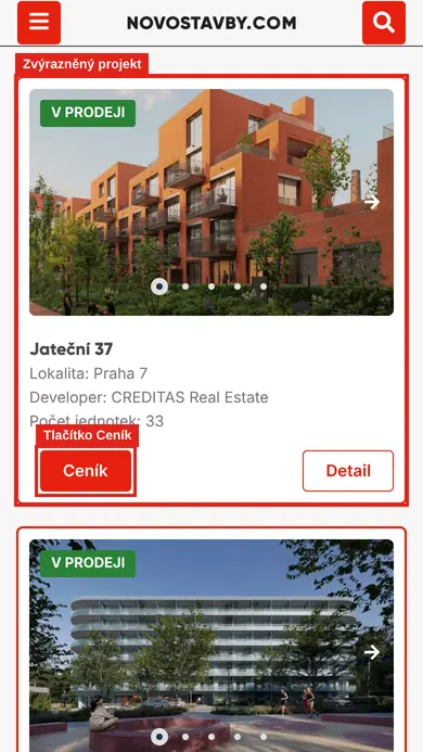 Doporučený projekt v seznamu (mobil)